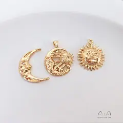 14K包金保色铜镀真金月亮太阳人脸头像吊坠星月镶锆石diy饰品项坠-淘宝网