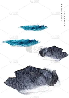 抽象艺术与水彩纹理背景矢量。画笔描边元素。石头和云当代模板在亚洲风格。自然景观与日本图案墙纸。
