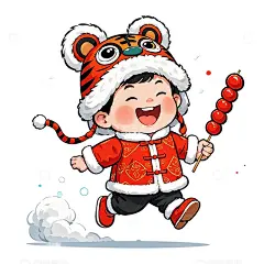 虎头帽男孩手拿糖葫芦可爱插画素材高清模板免费下载-趣麦麦图