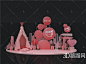 【粉色小景装饰美陈DP点打卡3D模型下载】-粉色小景装饰美陈DP点打卡3D模型素材下载_3D溜溜网