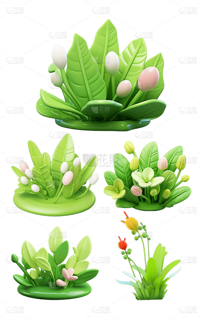 2309SC-素材组合-3D风格植物花静...