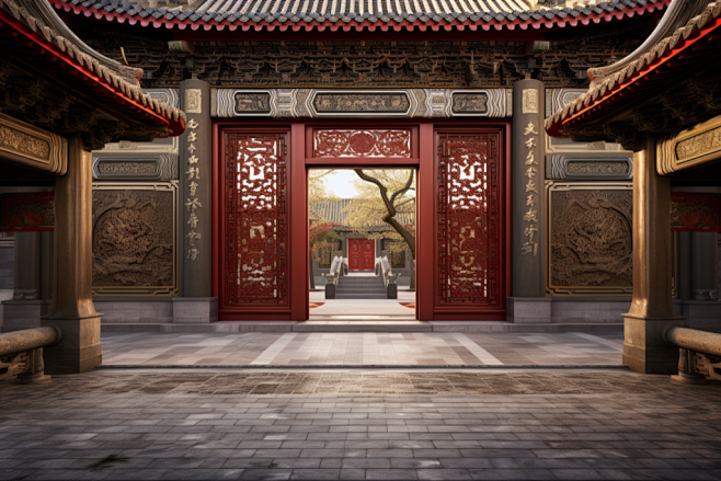 古代建筑四合院大门建筑摄影图