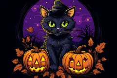 南瓜头魔法万圣节猫咪元素插画图片
