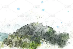 抽象的山峰波在水彩画背景上，数字的插画用笔刷来艺术。