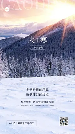 大寒金融保险节气祝福实景风手机海报
