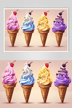 AI数字艺术手绘冰淇淋甜品插画