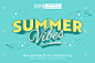 可编辑文本效果Summer Vibes 3D卡通模板样式溢价向量