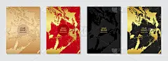 套业务封面设计。几何浮雕背景在不同的颜色与3d图案，黄金垃圾纹理。垂直模板的集合。