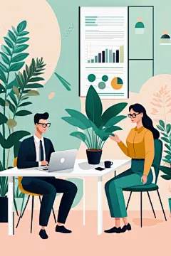 科技金融扁平风商务办公场景插画