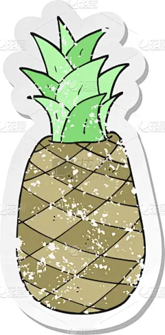 菠萝,标签,仿旧磨损的效果,漫画,可爱的,传统,食品,图像,矢量,绘制