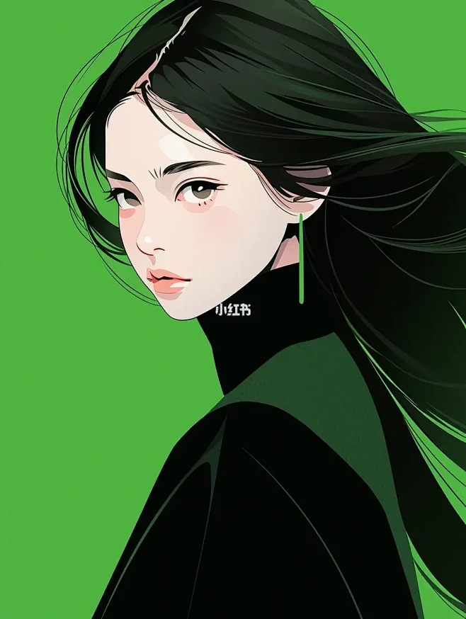 极简美学｜女生插画头像｜绿色系⑧