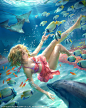 Summer swimming with fishes and dolphin., jeremy chong : Lucky to get a less complex order from SQEX, Sarah Summer version swimming with fishes and dolphin from MobiusFF. =D 
share this piece before summer end.
