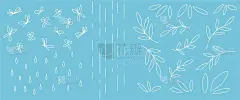 一组树枝与树叶，一滴雨，蝴蝶，为设计的环保屏保。简单线性风格