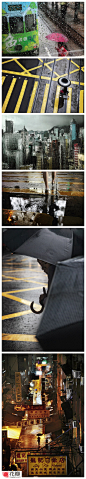 走在香港的街头，拍下这些精致的照片。雨水的朦胧加上隐隐的光线，或许就是浪漫感觉的源头。