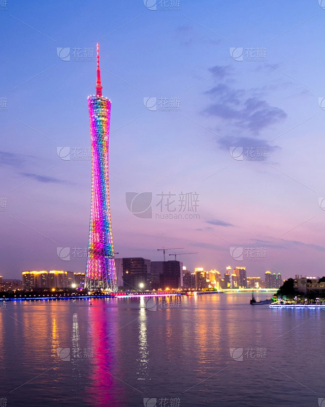夜晚,广州,广东省,建筑外部,垂直画幅,风景,摩天大楼,著名景点,高大的,无人素材-花瓣网