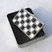 新款黑白格水钻名片盒烟盒女士商务不锈钢金属创意名片夹生日礼物