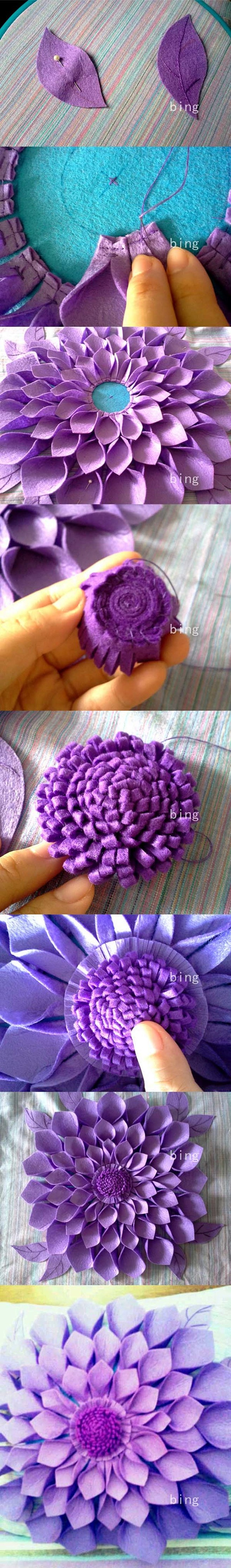8月手工之紫色大花靠垫，我爱不织布，我爱...