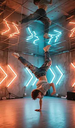 正在舞蹈室训练街舞的男孩