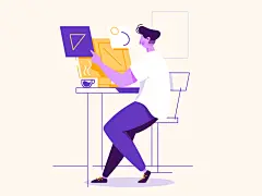 在计算机人亲和力设计师干净简单的人物插图矢量