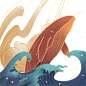 日本浮世绘鲸鱼海浪,免抠元素 - 菜鸟图库