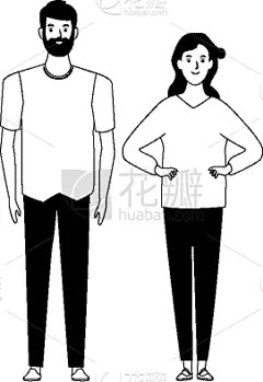 伴侣,头像,动画片,黑白图片,可爱的,人,高雅,男人,家庭,爱