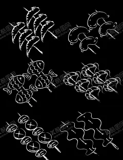 手绘矢量粉笔画肉串海报素材 【酷图网】豆腐皮,粉笔画,干豆腐,海报素材,海带,鸡翅,烤肉,烤鱼,蘑菇,肉串