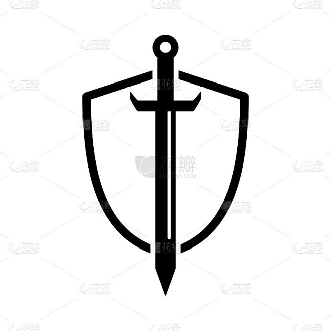 盾和剑图标设计矢量模板插图