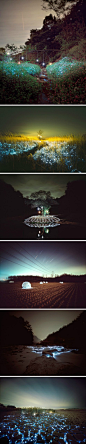 【大地星空装置摄影】摄影师Lee Eunyeol借助他构造的复杂灯光装置，将熟悉的夜空景象与重新打造的光影空间结合在一起，从而产生一个奇幻而浪漫的空间景观。这即是摄影，又是景观装置艺术。（组照）