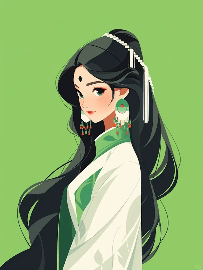 极简美学｜女生插画头像｜绿色系⑩