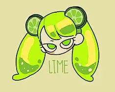 这可能包含：一个女孩的图画，她头上戴着柠檬，上面用绿色写着“酸橙”