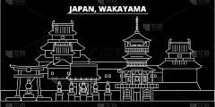 日本,城市天际线,和歌山县,地形,户外,夜晚,轮廓,直的,剪影,复古