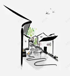 手绘水墨古建筑街道矢量图 设计图片 免费下载 页面网页 平面电商 创意素材