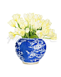 Yellow Tulips Chinoiserie Decor Oriental Vase Blue and White