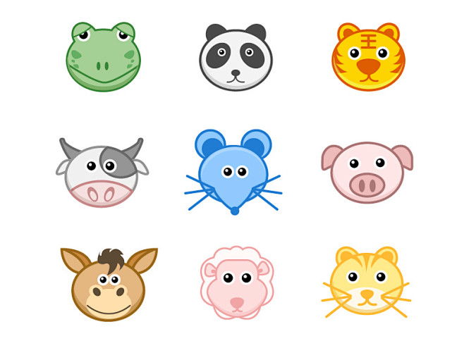 卡通动物头像矢量素材