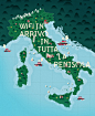 Italia Poste : A map created for the italian Post Office to promote their new Wifi product. The Map was eventually animated with wifi symbols popping up for wherever the wifi could be used...basically everywhere, so covered the whole map, so here it is wi