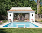 Elegant rectangular pool house photo in Chicago