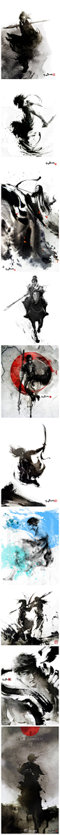 【水墨武侠】台湾女插画师张榕珊的水墨作品。充满力量，极具戏剧张力。