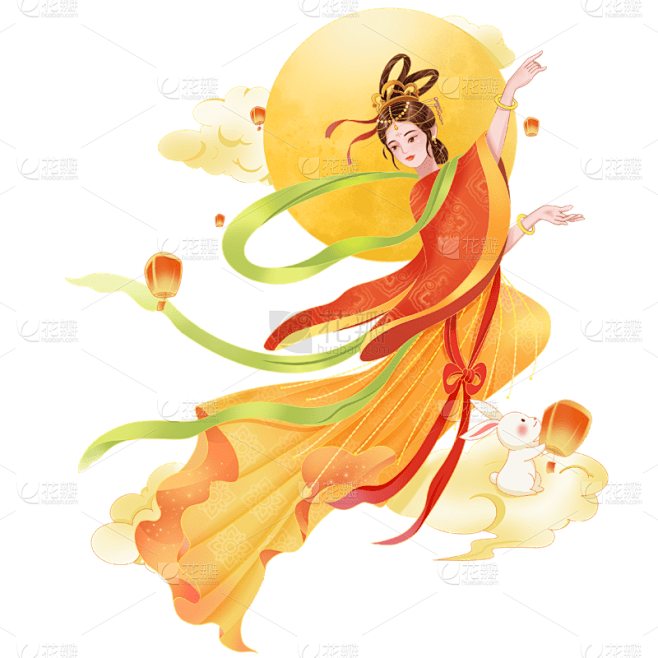 中秋节中国风插画嫦娥元素
