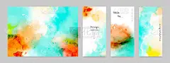 一套手绘水彩卡布局和海报。可用作卡片；问候、邀请、封面女郎、小册子、小册子或招贴画.