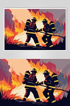 AI数字艺术消防员救火背影图片