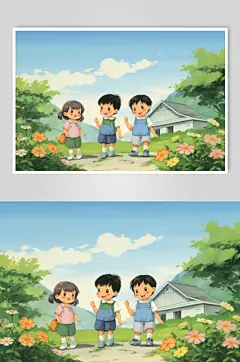 数字艺术学生放假开心过暑假扁平风插画