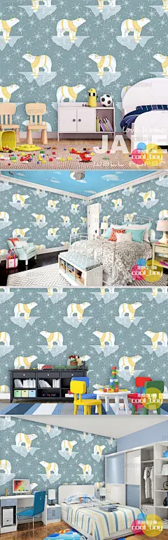 手绘听音乐的北极熊毛衣雪花现代墙纸