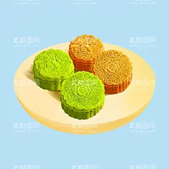绿豆糕  - 源文件下载【酷图网】手绘,写实,绿豆糕,元素,素材