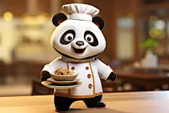 烹饪饮食3D熊猫厨师人物模型图片