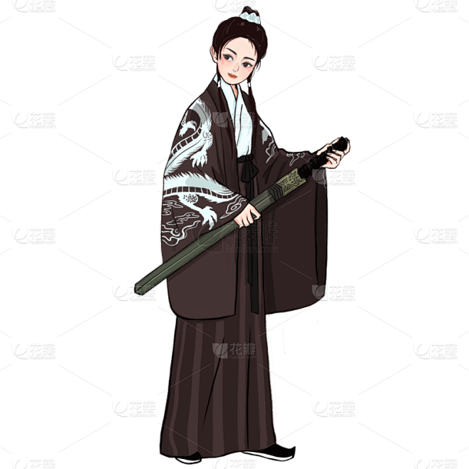 手绘-武侠元素人物插画贴纸-侠士