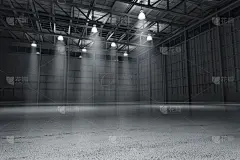 仓库,空的,暗色,汽车展示厅,三维图形,水平画幅,巨大的,天花板,工厂,商店