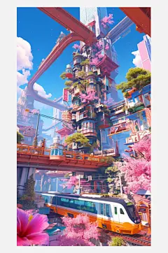 数字艺术创意插画插画灵感春天的列车绘画-众图网