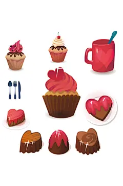 手绘卡通甜点蛋糕甜品店的美食免抠元素