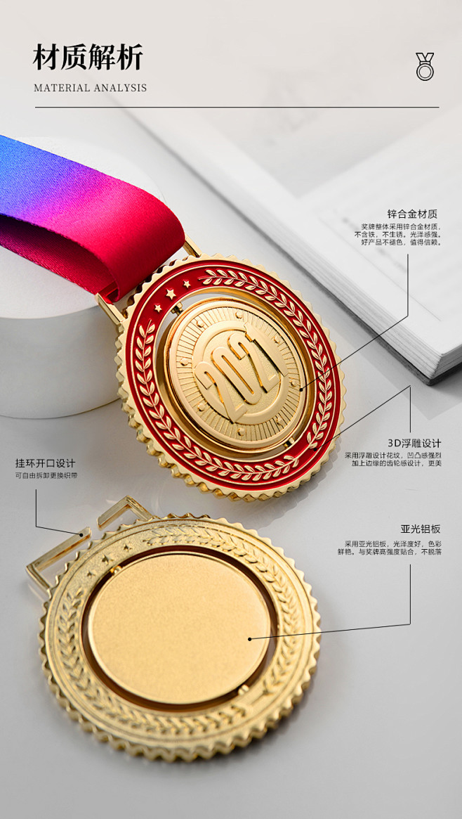 金属奖牌水晶挂牌定制篮球比赛金银铜冠军优...