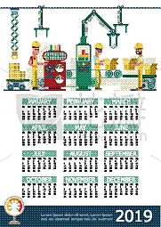 工业,日历,模板,2019,平坦的,人,白昼,图像